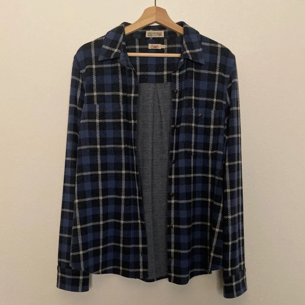 FAHERTY The Legend Sweater Shirt Large Navy Blue Winds Plaid Button Down - Picture 4 of 9